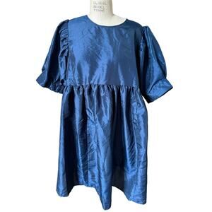 NWT Kika Vargas x Target Mini Dress Puff Sleeve - Iridescent Navy Blue Size 1X